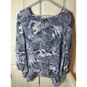 Style & Co Women’s Blouse Assymetrical Blue and White Sequin Top Sz XL